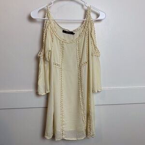 Ark & Co Cream Cold Shoulder Quarter Sleeve Shirt